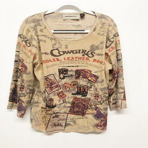 Bit & Bridle Brown Cowgirl Beaded T-Shirt XL